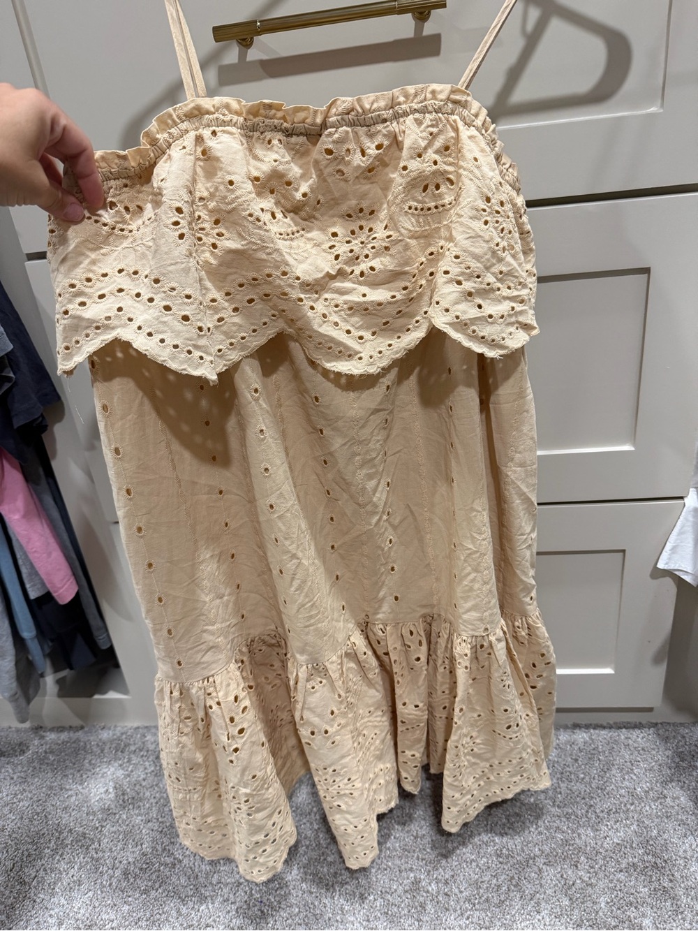 Blu Pepper Light Beige Eyelet Tiered Dress